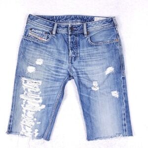 Diesel Zatiny Distressed Denim Shorts 29 Blue